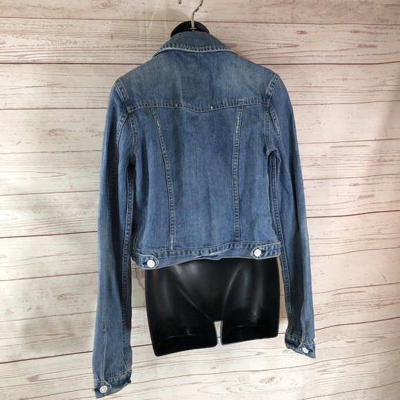 American Eagle Womens XS Jean Denim Jacket Short Length Distressed Button Front - Picture 4 of 11